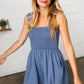 Dusty Blue Terry Smocked Tank Top Baggy Shorts Romper - DAVERRI FASHIONS