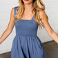 Dusty Blue Terry Smocked Tank Top Baggy Shorts Romper - DAVERRI FASHIONS