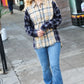 Navy & Beige Cotton Plaid Hi-Lo Shirt Top - DAVERRI FASHIONS
