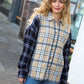 Navy & Beige Cotton Plaid Hi-Lo Shirt Top - DAVERRI FASHIONS