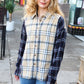 Navy & Beige Cotton Plaid Hi-Lo Shirt Top - DAVERRI FASHIONS