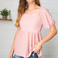 Mauve Eyelet Puff Sleeve Babydoll Top - DAVERRI FASHIONS