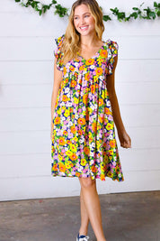 Indigo & Lemon Floral Babydoll Ruffle Dress | Daverri Fashions