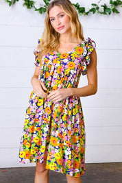 Indigo & Lemon Floral Babydoll Ruffle Dress | Daverri Fashions
