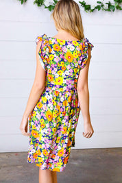 Indigo & Lemon Floral Babydoll Ruffle Dress | Daverri Fashions