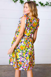 Indigo & Lemon Floral Babydoll Ruffle Dress | Daverri Fashions