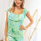 Lime Square Neck Ruffle Tie Dye Tank Top - DAVERRI FASHIONS