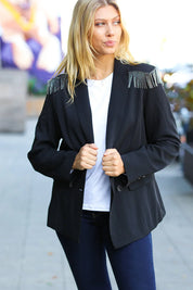 Holiday Ready Black Shoulder Tassel Fringe Blazer | 2024 Blow-Out Sale Daverri Fashions