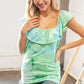 Lime Square Neck Ruffle Tie Dye Tank Top - DAVERRI FASHIONS