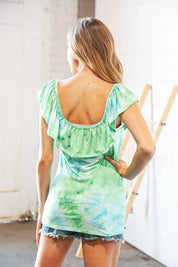 Lime Square Neck Ruffle Tie Dye Tank Top | Daverri Fashions