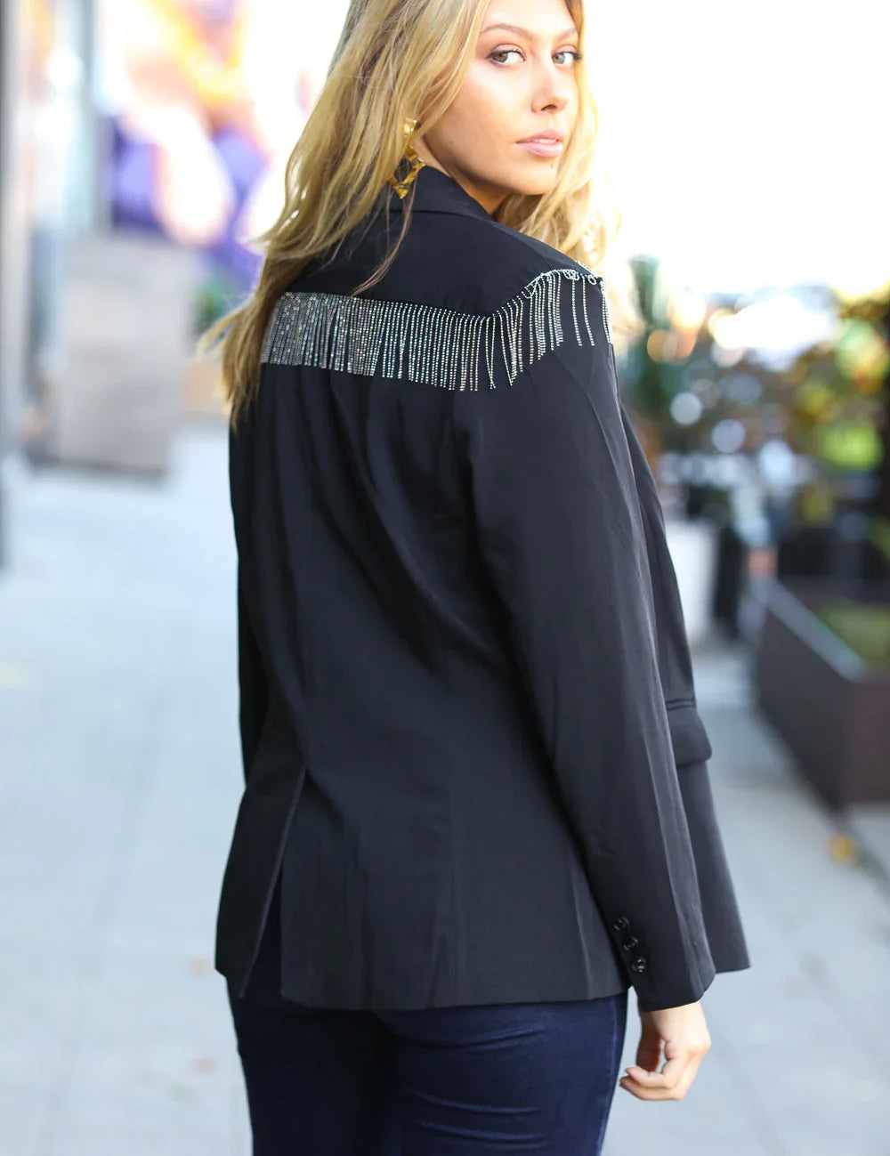 Holiday Ready Black Shoulder Tassel Fringe Blazer | 2024 Blow-Out Sale Daverri Fashions