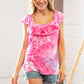 Fuchsia Square Neck Ruffle Tie Dye Tank Top - DAVERRI FASHIONS