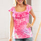Fuchsia Square Neck Ruffle Tie Dye Tank Top - DAVERRI FASHIONS