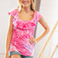 Fuchsia Square Neck Ruffle Tie Dye Tank Top - DAVERRI FASHIONS