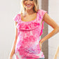 Fuchsia Square Neck Ruffle Tie Dye Tank Top - DAVERRI FASHIONS