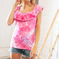 Fuchsia Square Neck Ruffle Tie Dye Tank Top - DAVERRI FASHIONS