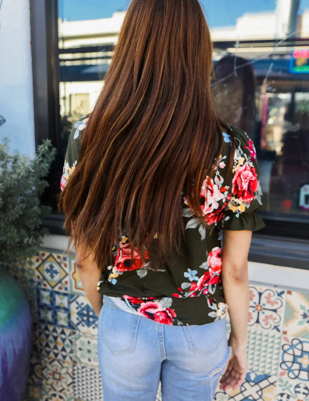 Flower Power Moss Green Floral Print Ruffle Puff Sleeve Top | Daverri Fashions