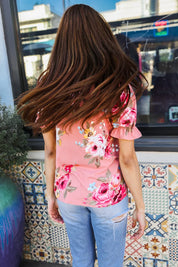 Pretty in Pink Floral Print Short Elastic Ruffle Sleeve Top | Daverri Fashions
