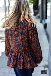 Navy & Rust Leopard Woven Babydoll Top | Daverri Fashions