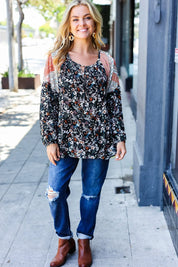 Boho Floral Ethnic Print Front Tie Woven Blouse | Daverri Fashions