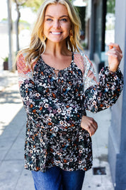 Boho Floral Ethnic Print Front Tie Woven Blouse | Daverri Fashions