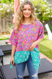 Vacay Ready Fuchsia Paisley Floral Dolman Sleeve Shark Bite Top | 07-01-25 Summer Sale Daverri Fashions