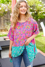 Vacay Ready Fuchsia Paisley Floral Dolman Sleeve Shark Bite Top | 07-01-25 Summer Sale Daverri Fashions