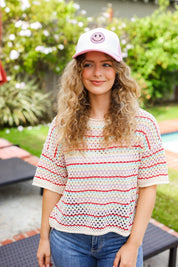 Baby Pink Glitter Smiley Face Mesh Trucker Hat | 2024 Summer Blow Out Sale Daverri Fashions