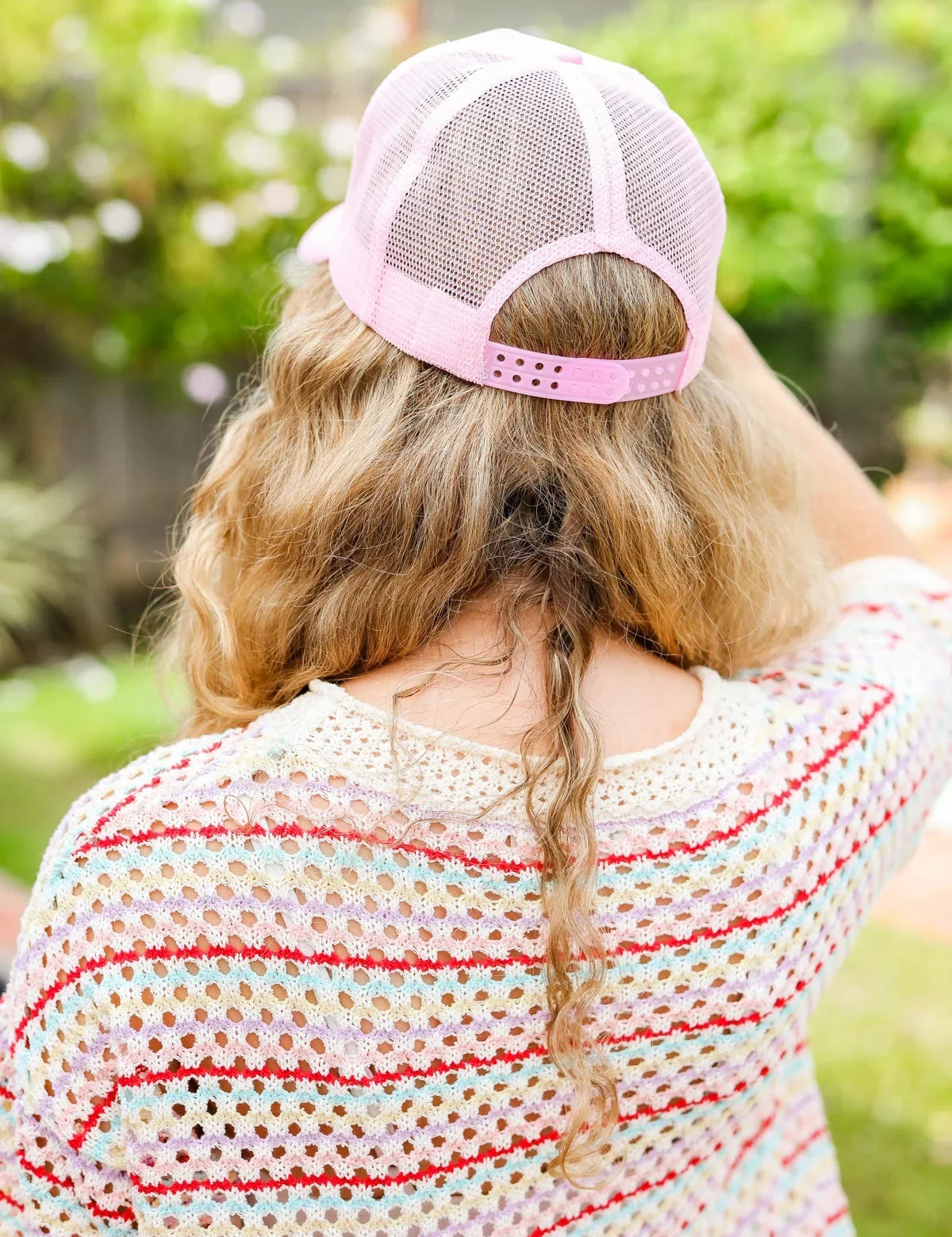 Baby Pink Glitter Smiley Face Mesh Trucker Hat | 2024 Summer Blow Out Sale Daverri Fashions