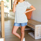 Get To It Ivory & Pink Merrow Stitch Ruffle Sleeve Stripe Top - DAVERRI FASHIONS