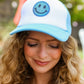 Baby Blue Glitter Smiley Face Mesh Trucker Hat - DAVERRI FASHIONS