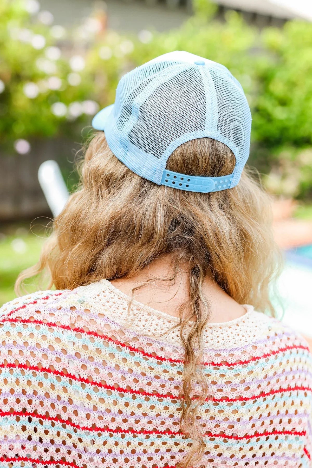 Baby Blue Glitter Smiley Face Mesh Trucker Hat | 07-01-25 Summer Sale Daverri Fashions