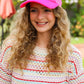Neon Pink Glitter Smiley Face Mesh Trucker Hat - DAVERRI FASHIONS
