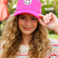 Neon Pink Glitter Smiley Face Mesh Trucker Hat - DAVERRI FASHIONS