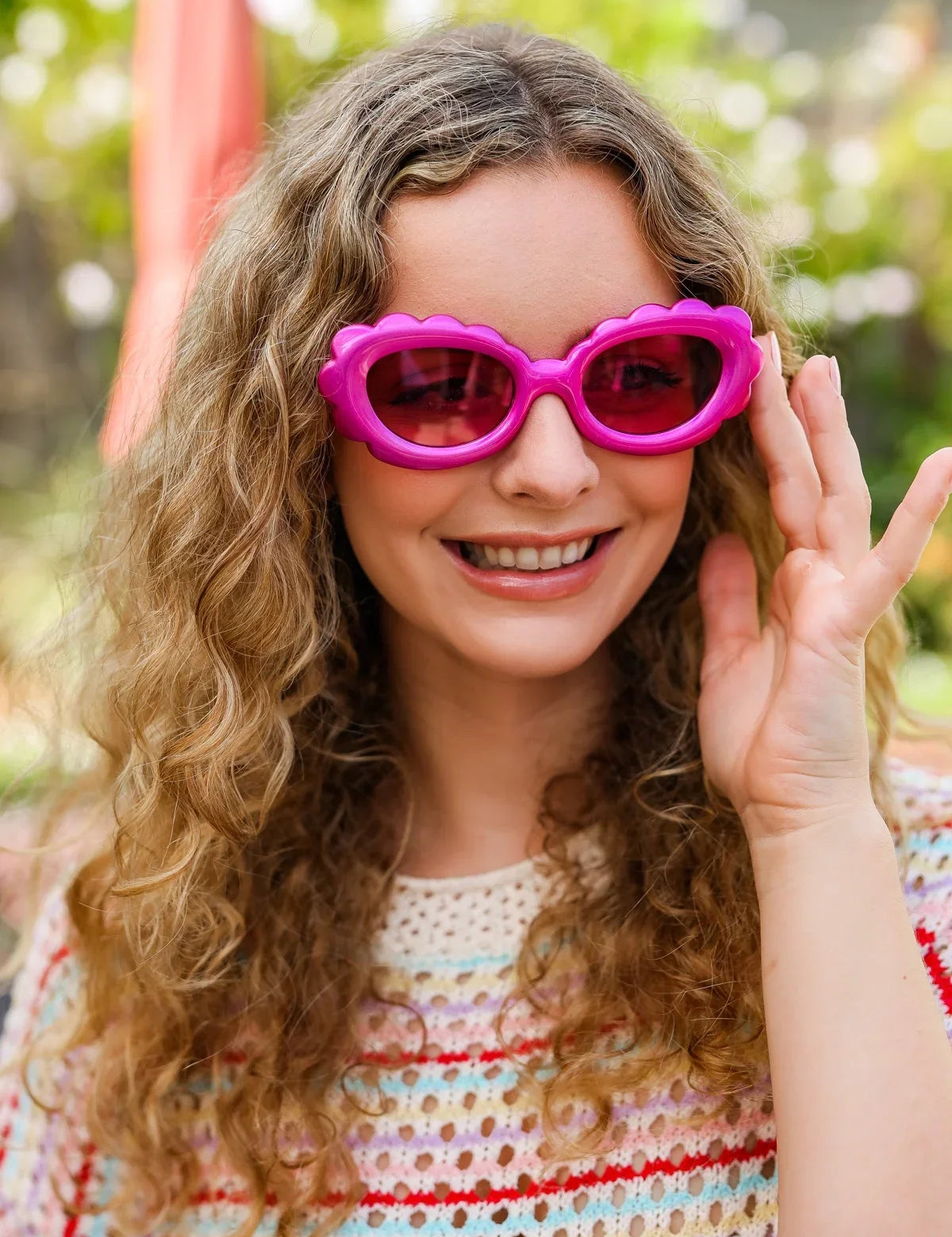 Fuchsia Oval Cat Eye Scalloped Sunglasses | 07-01-25 Summer Sale Daverri Fashions