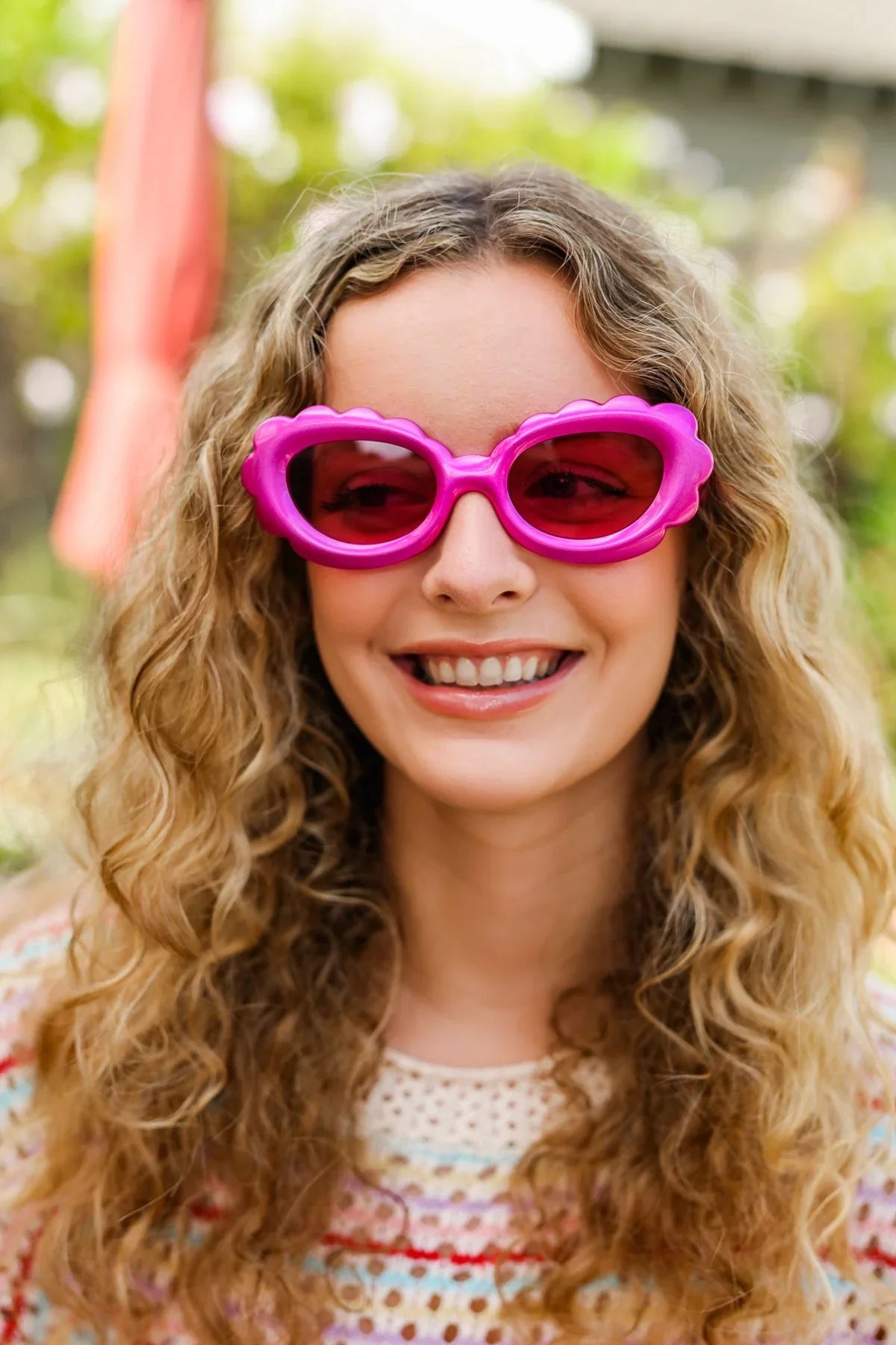 Fuchsia Oval Cat Eye Scalloped Sunglasses | 07-01-25 Summer Sale Daverri Fashions