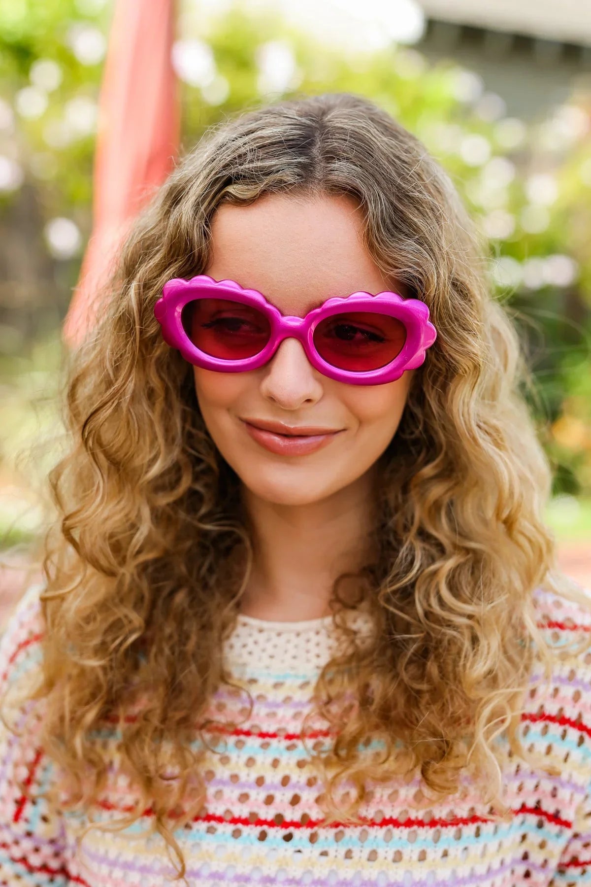Fuchsia Oval Cat Eye Scalloped Sunglasses | 07-01-25 Summer Sale Daverri Fashions