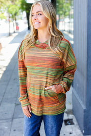 Under Your Spell Orange & Green Space Dye Thermal Hoodie | 2024 Blow-Out Sale Daverri Fashions