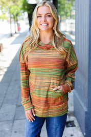 Under Your Spell Orange & Green Space Dye Thermal Hoodie | 2024 Blow-Out Sale Daverri Fashions