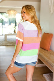 Get Started Lavender & Orange Stripe Jacquard Sweater Top | Daverri Fashions
