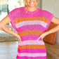 Feeling Bold Fuchsia & Orange Stripe Short Sleeve Dolman Sweater - DAVERRI FASHIONS