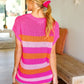 Feeling Bold Fuchsia & Orange Stripe Short Sleeve Dolman Sweater - DAVERRI FASHIONS