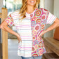 Always Fun Ivory & Fuchsia Stripe and Crochet Print Top - DAVERRI FASHIONS