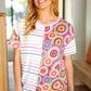 Always Fun Ivory & Fuchsia Stripe and Crochet Print Top - DAVERRI FASHIONS