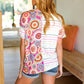 Always Fun Ivory & Fuchsia Stripe and Crochet Print Top - DAVERRI FASHIONS