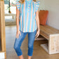 Happy Thoughts Sky Blue Striped Frill Button Down Top - DAVERRI FASHIONS