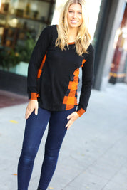 Black & Rust Plaid Hacci Knit Hoodie | Daverri Fashions