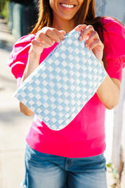 Blue & White Checker Cloth/Knit Travel Bag | Daverri Fashions
