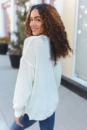 Lock Eyes Ivory Notched Neck With Patch Oversized Sweater | 2024 Blow-Out Sale Daverri Fashions