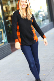 Black & Rust Plaid Hacci Knit Hoodie | Daverri Fashions